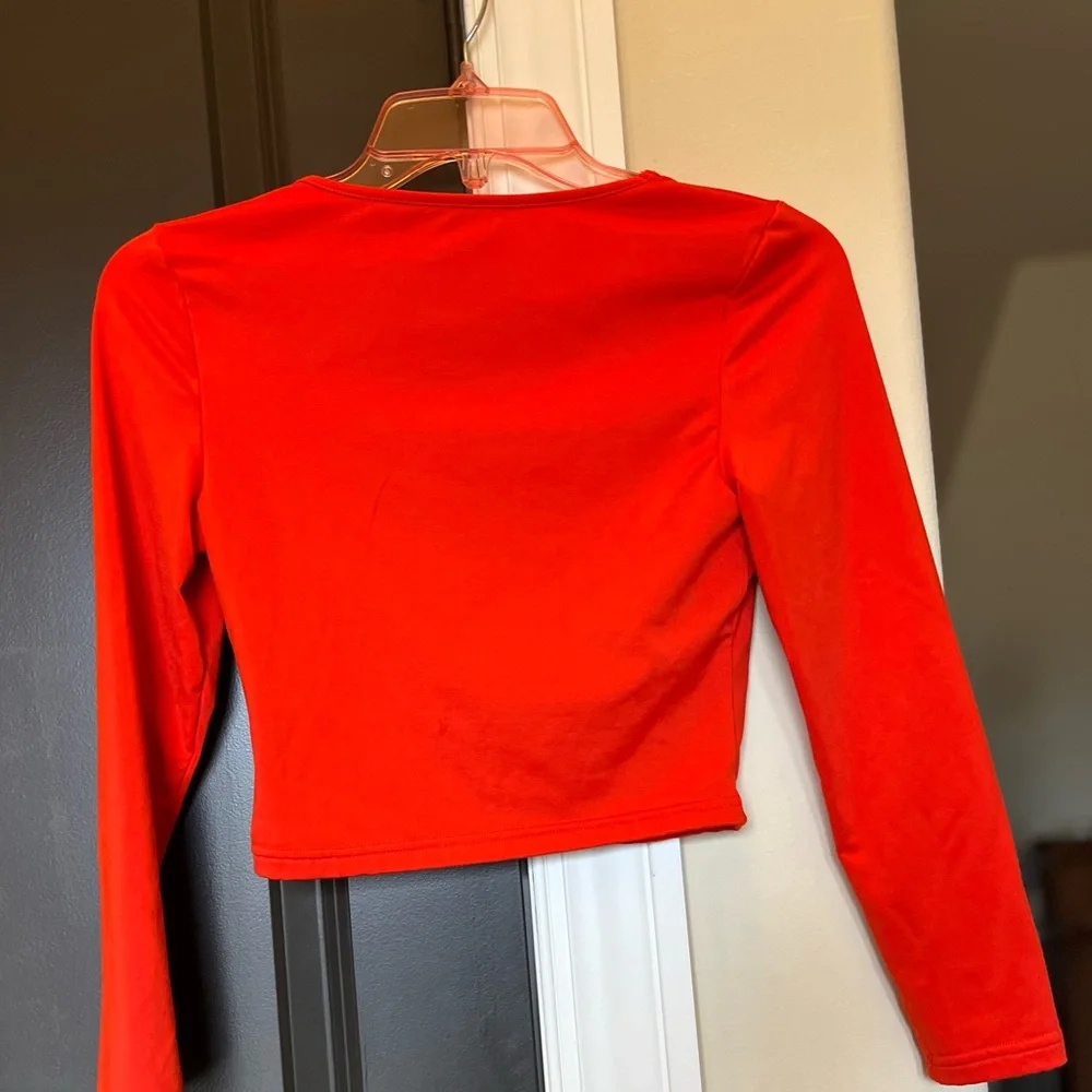 🧡 Orange Body Con Scoop Neck Long Sleeve Slim